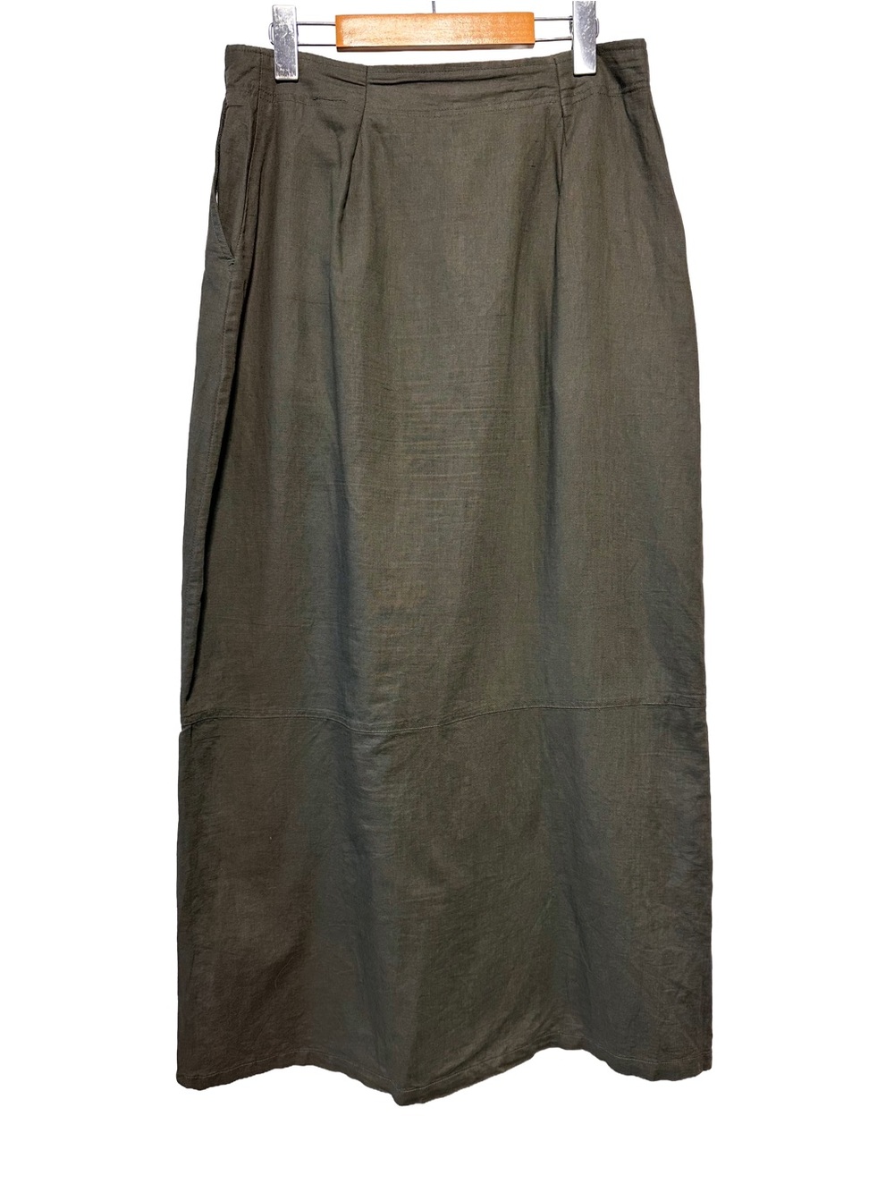 Y2K EASYWEAR Olive Linen Cotton Maxi Skirt Utility Lagenlook Minimalist